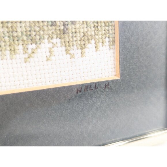 Vintage cross stitch wall art peacock in apple tree framed and behind glass, - Picture 4 of 10